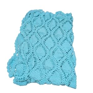 Crochet Hand Knit Homeade Green Granny Blanket 68 x 56